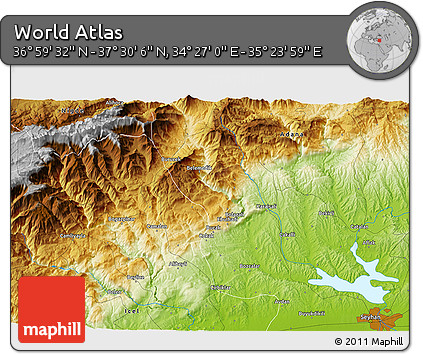 Physical 3D Map of the Area around 37° 14' 49" N, 34° 55' 29" E