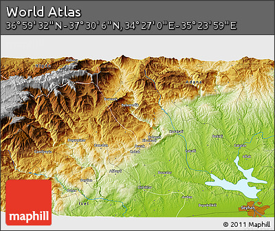 Physical 3D Map of the Area around 37° 14' 49" N, 34° 55' 29" E