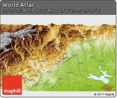 Physical 3D Map of the Area around 37° 14' 49" N, 34° 55' 29" E
