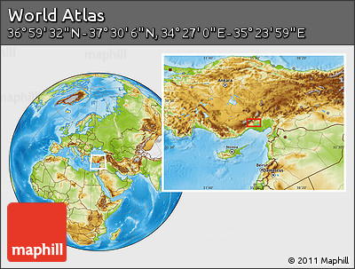 Physical Location Map of the Area around 37° 14' 49" N, 34° 55' 29" E