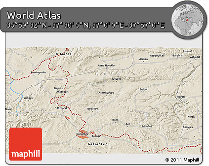 Shaded Relief 3D Map of the Area around 37° 14' 49" N, 37° 28' 30" E