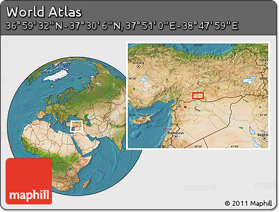 Satellite Location Map of the Area around 37° 14' 49" N, 38° 19' 30" E