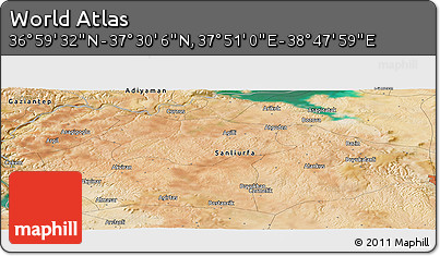 Satellite Panoramic Map of the Area around 37° 14' 49" N, 38° 19' 30" E