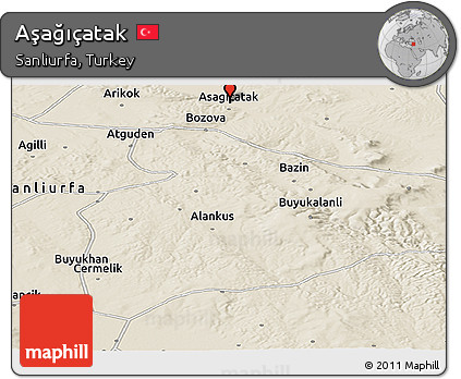 Shaded Relief Panoramic Map of Aşağıçatak