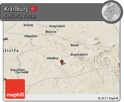 Shaded Relief Panoramic Map of Kızılburç