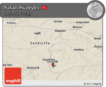 Shaded Relief Panoramic Map of Yukarımüzeybil