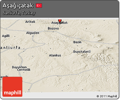Shaded Relief Panoramic Map of Aşağıçatak