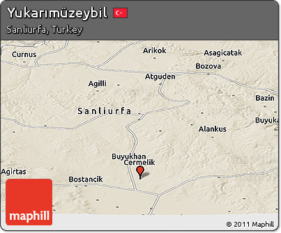 Shaded Relief Panoramic Map of Yukarımüzeybil