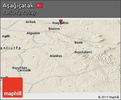 Shaded Relief Panoramic Map of Aşağıçatak