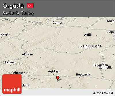 Shaded Relief Panoramic Map of Örgütlü
