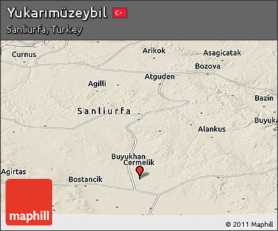 Shaded Relief Panoramic Map of Yukarımüzeybil