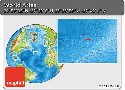 Physical Location Map of the Area around 37° 14' 49" N, 38° 10' 29" W