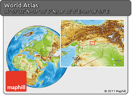 Physical Location Map of the Area around 37° 14' 49" N, 39° 10' 29" E
