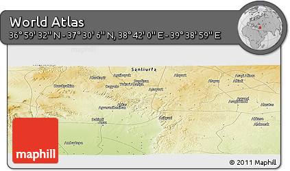 Physical Panoramic Map of the Area around 37° 14' 49" N, 39° 10' 29" E