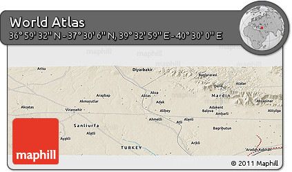 Shaded Relief Panoramic Map of the Area around 37° 14' 49" N, 40° 1' 29" E