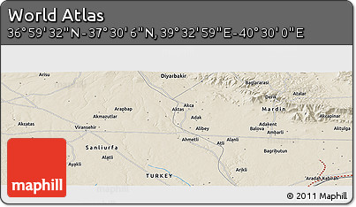 Shaded Relief Panoramic Map of the Area around 37° 14' 49" N, 40° 1' 29" E