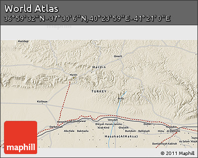 Shaded Relief 3D Map of the Area around 37° 14' 49" N, 40° 52' 30" E