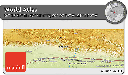 Physical Panoramic Map of the Area around 37° 14' 49" N, 40° 52' 30" E