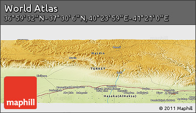 Physical Panoramic Map of the Area around 37° 14' 49" N, 40° 52' 30" E