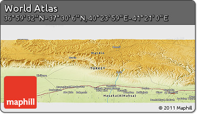 Physical Panoramic Map of the Area around 37° 14' 49" N, 40° 52' 30" E