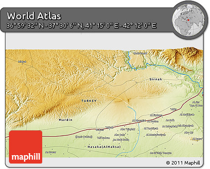 Physical 3D Map of the Area around 37° 14' 49" N, 41° 43' 30" E