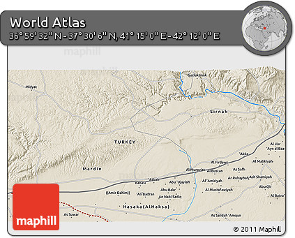 Shaded Relief 3D Map of the Area around 37° 14' 49" N, 41° 43' 30" E