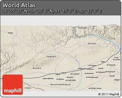 Shaded Relief 3D Map of the Area around 37° 14' 49" N, 41° 43' 30" E