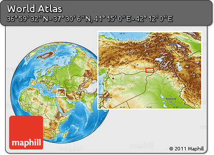 Physical Location Map of the Area around 37° 14' 49" N, 41° 43' 30" E