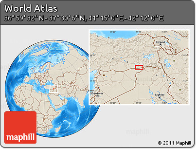 Shaded Relief Location Map of the Area around 37° 14' 49" N, 41° 43' 30" E