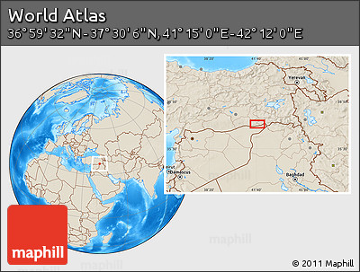 Shaded Relief Location Map of the Area around 37° 14' 49" N, 41° 43' 30" E