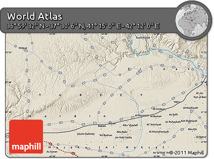Shaded Relief Map of the Area around 37° 14' 49" N, 41° 43' 30" E
