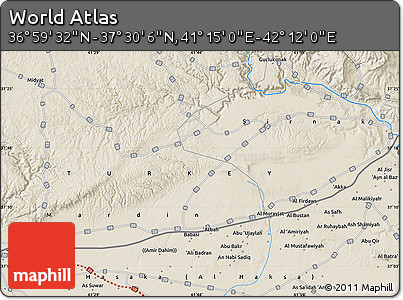 Shaded Relief Map of the Area around 37° 14' 49" N, 41° 43' 30" E