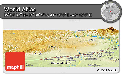Physical Panoramic Map of the Area around 37° 14' 49" N, 41° 43' 30" E