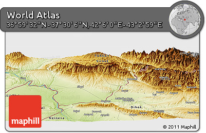 Physical Panoramic Map of the Area around 37° 14' 49" N, 42° 34' 30" E