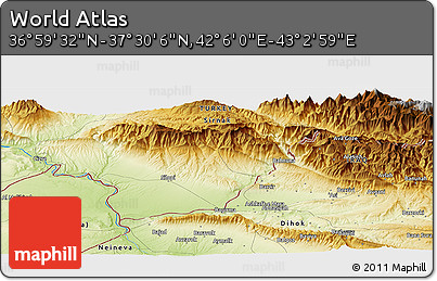 Physical Panoramic Map of the Area around 37° 14' 49" N, 42° 34' 30" E