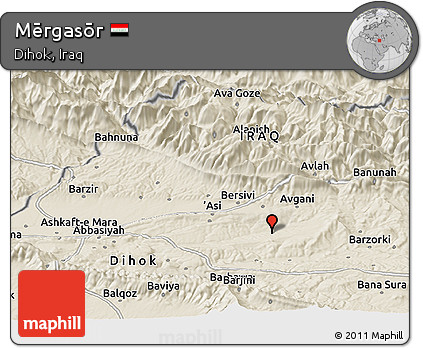 Shaded Relief Panoramic Map of Mērgasōr