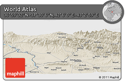 Shaded Relief Panoramic Map of the Area around 37° 14' 49" N, 42° 34' 30" E