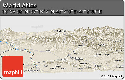 Shaded Relief Panoramic Map of the Area around 37° 14' 49" N, 42° 34' 30" E