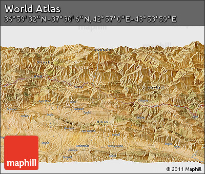 Satellite 3D Map of the Area around 37° 14' 49" N, 43° 25' 29" E