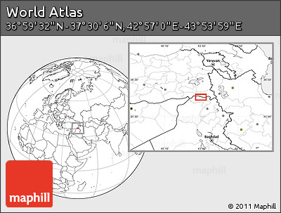 Blank Location Map of the Area around 37° 14' 49" N, 43° 25' 29" E
