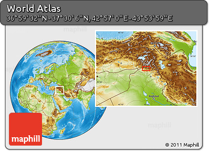 Physical Location Map of the Area around 37° 14' 49" N, 43° 25' 29" E