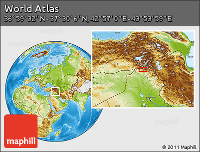 Physical Location Map of the Area around 37° 14' 49" N, 43° 25' 29" E