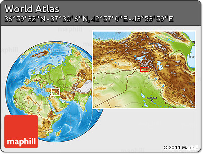 Physical Location Map of the Area around 37° 14' 49" N, 43° 25' 29" E