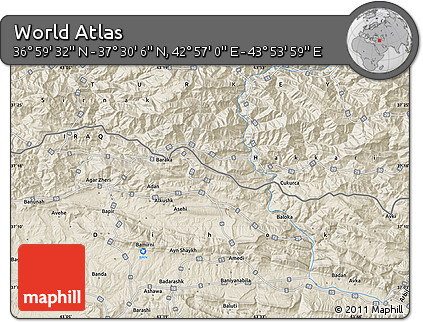 Shaded Relief Map of the Area around 37° 14' 49" N, 43° 25' 29" E