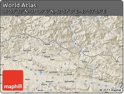 Shaded Relief Map of the Area around 37° 14' 49" N, 43° 25' 29" E