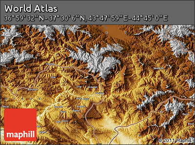 Physical Map of the Area around 37° 14' 49" N, 44° 16' 29" E