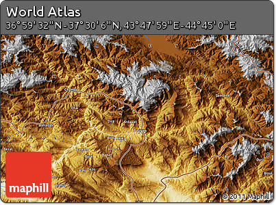 Physical Map of the Area around 37° 14' 49" N, 44° 16' 29" E