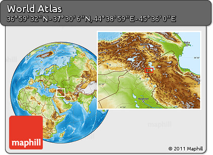 Physical Location Map of the Area around 37° 14' 49" N, 45° 7' 30" E