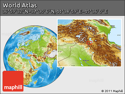 Physical Location Map of the Area around 37° 14' 49" N, 45° 7' 30" E