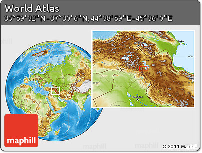 Physical Location Map of the Area around 37° 14' 49" N, 45° 7' 30" E